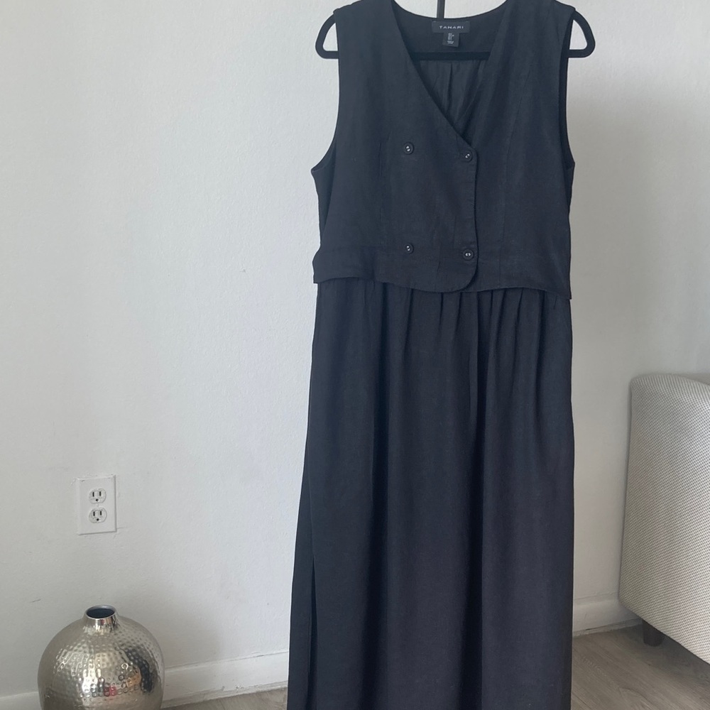 Tahari Black Sleeveless Maxi Dress with Vest Overlay - Picture 1 of 7